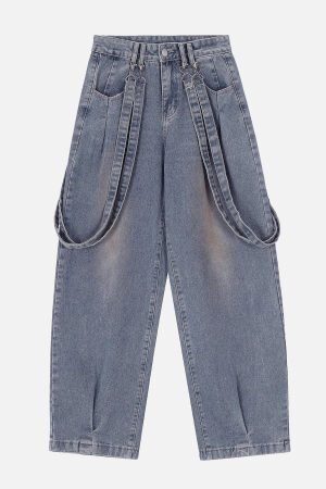 Concert Outfit Vintage Solid Double Strap Jeans