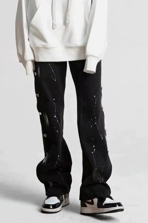 Concert Outfit Vintage Splash Ink Breasted Jeans