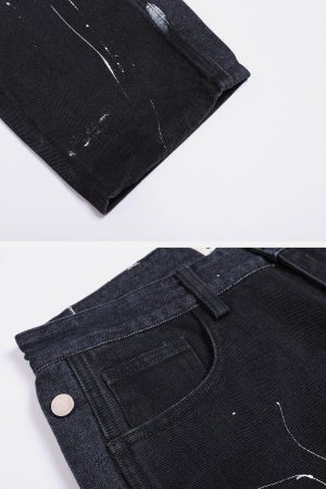 Concert Outfit Vintage Splash Ink Breasted Jeans