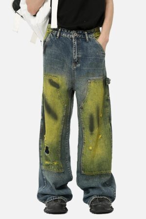 Concert Outfit Vintage Spray-Painted Patch Ripped Jeans