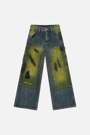 Concert Outfit Vintage Spray-Painted Patch Ripped Jeans