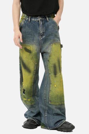Concert Outfit Vintage Spray-Painted Patch Ripped Jeans