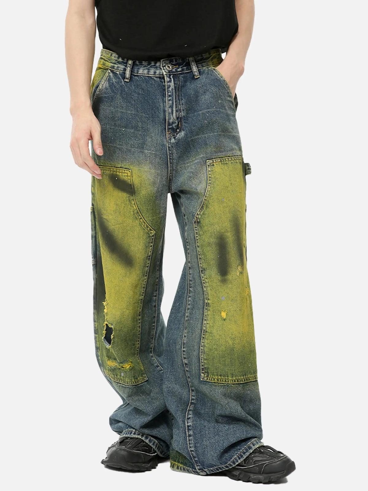 Concert Outfit Vintage Spray-Painted Patch Ripped Jeans Concert Outfit Vintage Spray-Painted Patch Ripped Jeans