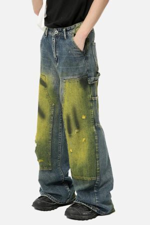 Concert Outfit Vintage Spray-Painted Patch Ripped Jeans