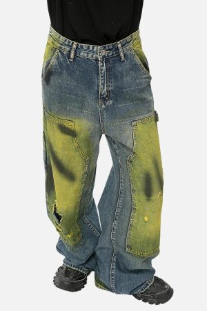 Concert Outfit Vintage Spray-Painted Patch Ripped Jeans