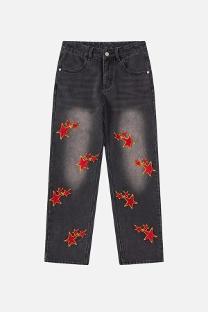 Concert Outfit Vintage Star Embroidered Jeans