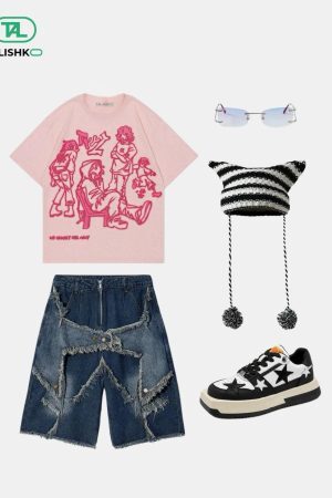 Concert Outfit Vintage Starry Fringe Hem Jorts