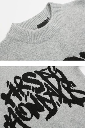 Concert Outfit Vintage street Letter Embroidery Sweater