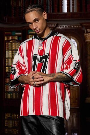 Concert Outfit Vintage Striped Baseball Short-Sleeved Knit Sweater