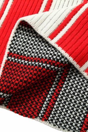 Concert Outfit Vintage Striped Baseball Short-Sleeved Knit Sweater