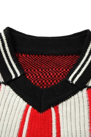Concert Outfit Vintage Striped Baseball Short-Sleeved Knit Sweater