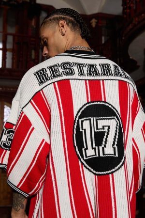 Concert Outfit Vintage Striped Baseball Short-Sleeved Knit Sweater