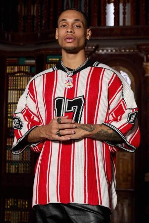 Concert Outfit Vintage Striped Baseball Short-Sleeved Knit Sweater