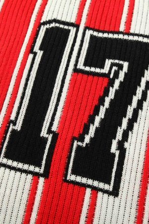 Concert Outfit Vintage Striped Baseball Short-Sleeved Knit Sweater