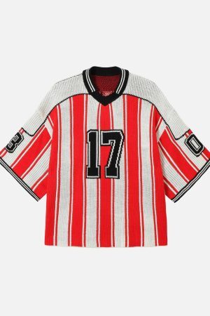 Concert Outfit Vintage Striped Baseball Short-Sleeved Knit Sweater