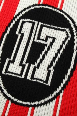 Concert Outfit Vintage Striped Baseball Short-Sleeved Knit Sweater