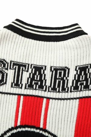 Concert Outfit Vintage Striped Baseball Short-Sleeved Knit Sweater