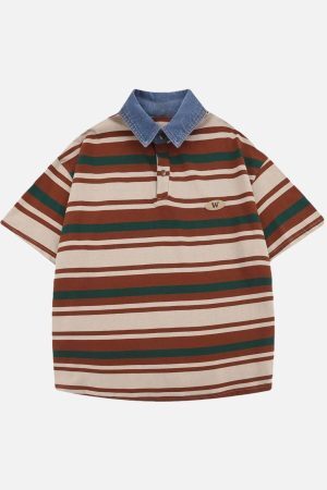 Concert Outfit Vintage Striped Polo Shirt