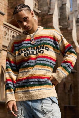 Concert Outfit Vintage Striped Sweater