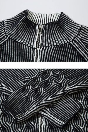 Concert Outfit Vintage Turtleneck Zipper Cardigan