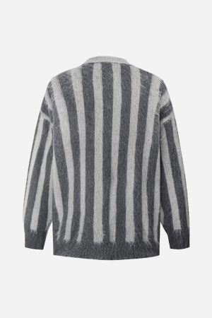 Concert Outfit Vintage Vertical Striped Polo Collar Sweater