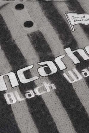 Concert Outfit Vintage Vertical Striped Polo Collar Sweater