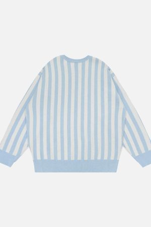 Concert Outfit Vintage Vertical Striped Preppy V-Neck Sweater