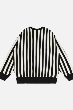 Concert Outfit Vintage Vertical Striped Preppy V-Neck Sweater