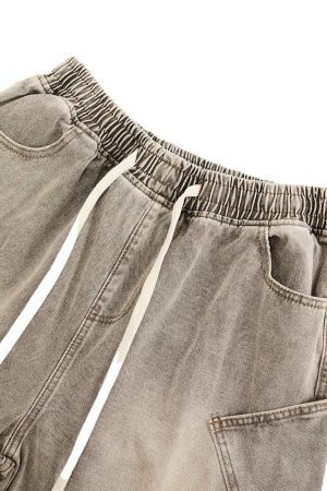 Concert Outfit Vintage Wash Deconstructed Drawstring Denim Shorts