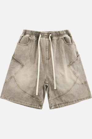 Concert Outfit Vintage Wash Deconstructed Drawstring Denim Shorts