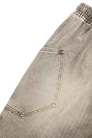 Concert Outfit Vintage Wash Deconstructed Drawstring Denim Shorts