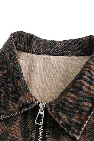 Concert Outfit Vintage Washed Cheetah Denim Jacket