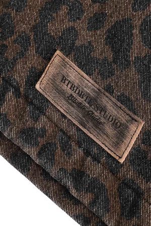 Concert Outfit Vintage Washed Cheetah Denim Jacket