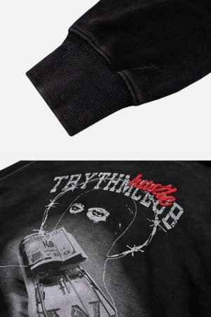 Concert Outfit Vintage Washed Dark Print Hoodie