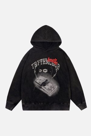 Concert Outfit Vintage Washed Dark Print Hoodie