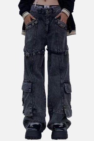 Concert Outfit Vintage Washed Denim Cargo Jeans
