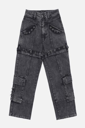 Concert Outfit Vintage Washed Denim Cargo Jeans