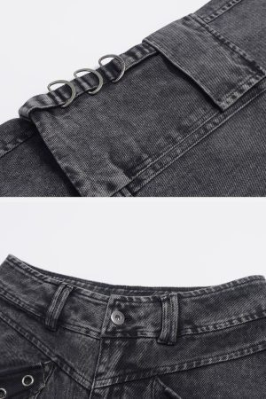 Concert Outfit Vintage Washed Denim Cargo Jeans