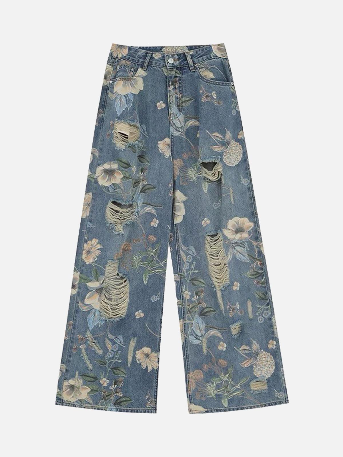 Concert Outfit Vintage Washed Distressed Floral Ripped Baggy Jeans Concert Outfit Vintage Washed Distressed Floral Ripped Baggy Jeans