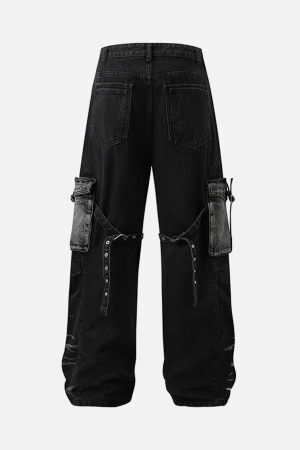 Concert Outfit Vintage Washed Distressed Multi Pocket Cargo Jeans