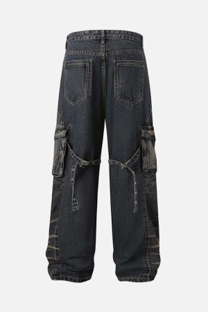 Concert Outfit Vintage Washed Distressed Multi Pocket Cargo Jeans