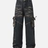 Concert Outfit Vintage Washed Distressed Multi Pocket Cargo Jeans