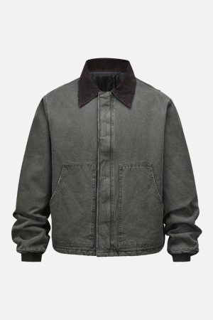 Concert Outfit Vintage Washed Distressed Quilted Work Jacket