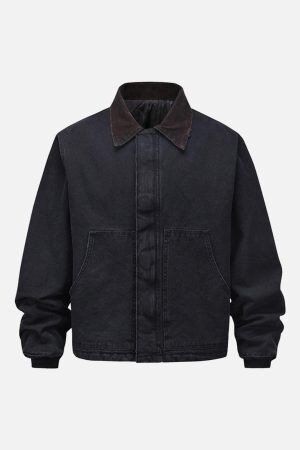 Concert Outfit Vintage Washed Distressed Quilted Work Jacket