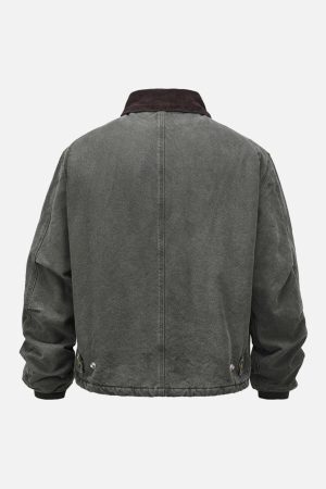 Concert Outfit Vintage Washed Distressed Quilted Work Jacket