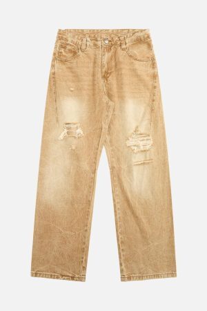 Concert Outfit Vintage Washed Distressed Straight Jeans