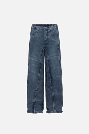 Concert Outfit Vintage Washed Irregular Stitching Jeans