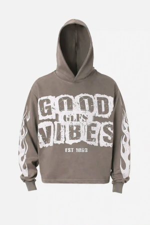 Concert Outfit Vintage Washed Letter Print Hoodie