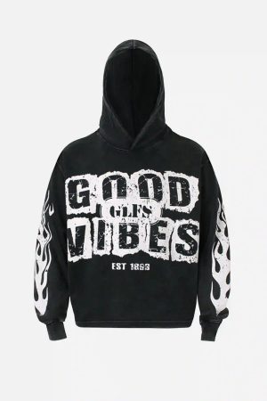 Concert Outfit Vintage Washed Letter Print Hoodie