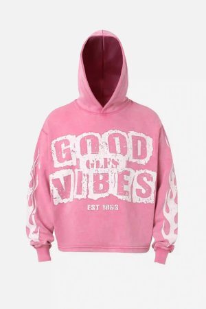 Concert Outfit Vintage Washed Letter Print Hoodie